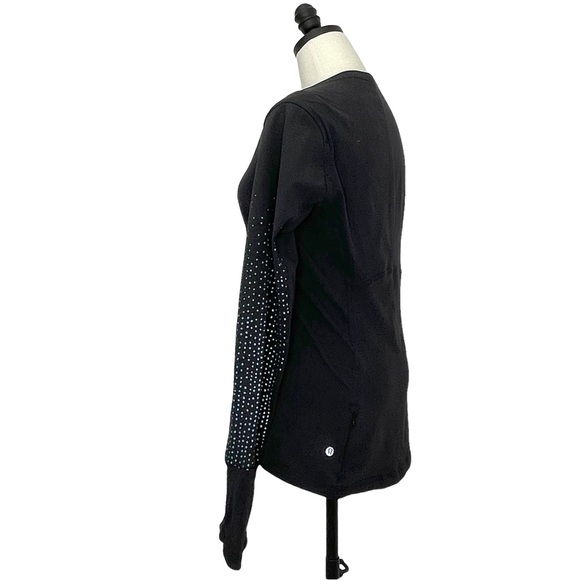Lululemon Boatneck Top Long Sleeve Top Black with Green Dots On Sleeve Sz 10 - Picture 5 of 12